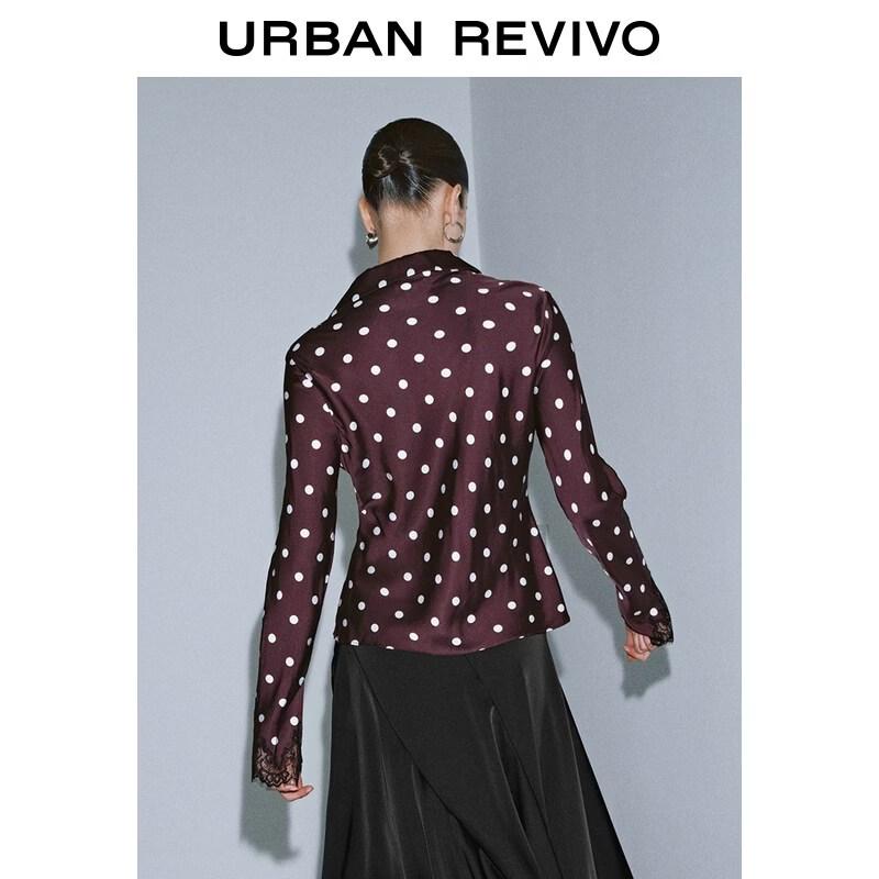 UR 2026 Spring Women's Polka Dot Lace-Trim Blouse