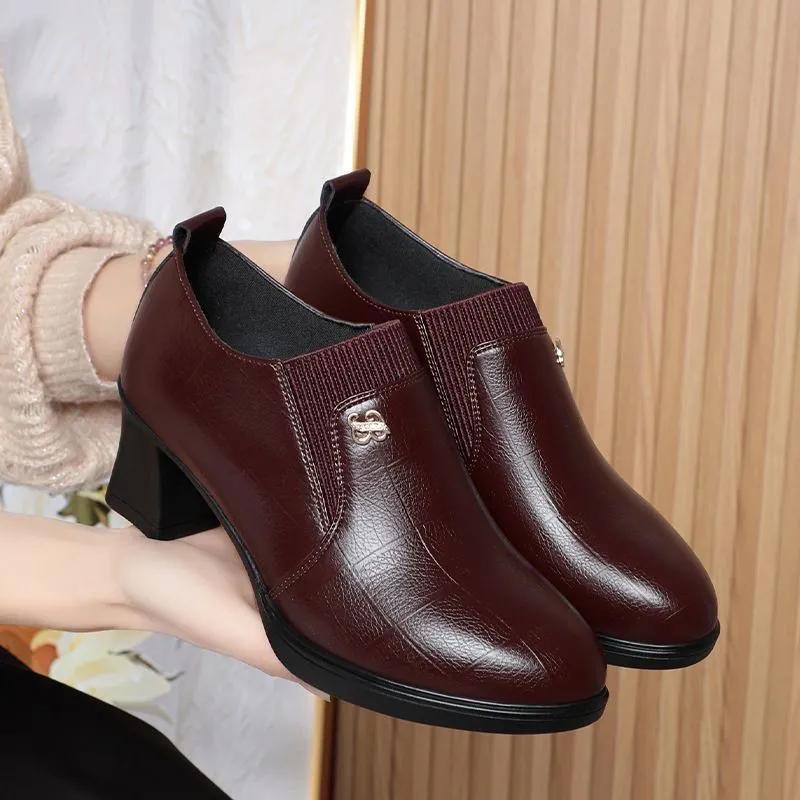 botas femininas women classic round toe high quality black leather square heel ankle boots lady casual shoes ab780