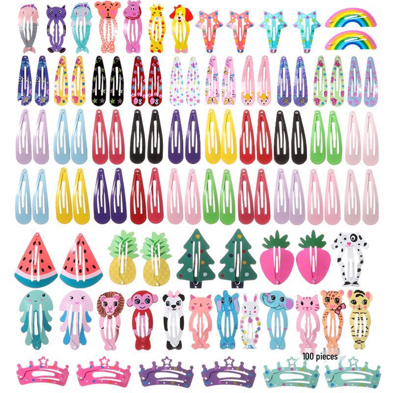 Trendy Kids' Hair Accessories: Cute Animal Metal Hair Clips & Waterdrop Print Crown Side Pins