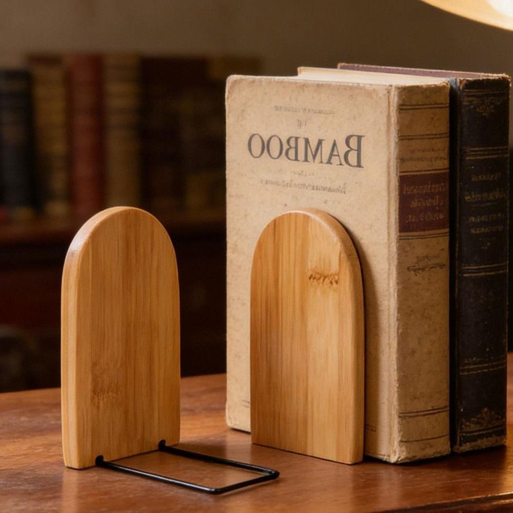 2Pcs Bamboo Bookshelf Heavy Duty Detachable Book Holding Stopper Anti Slip Clip Bookends