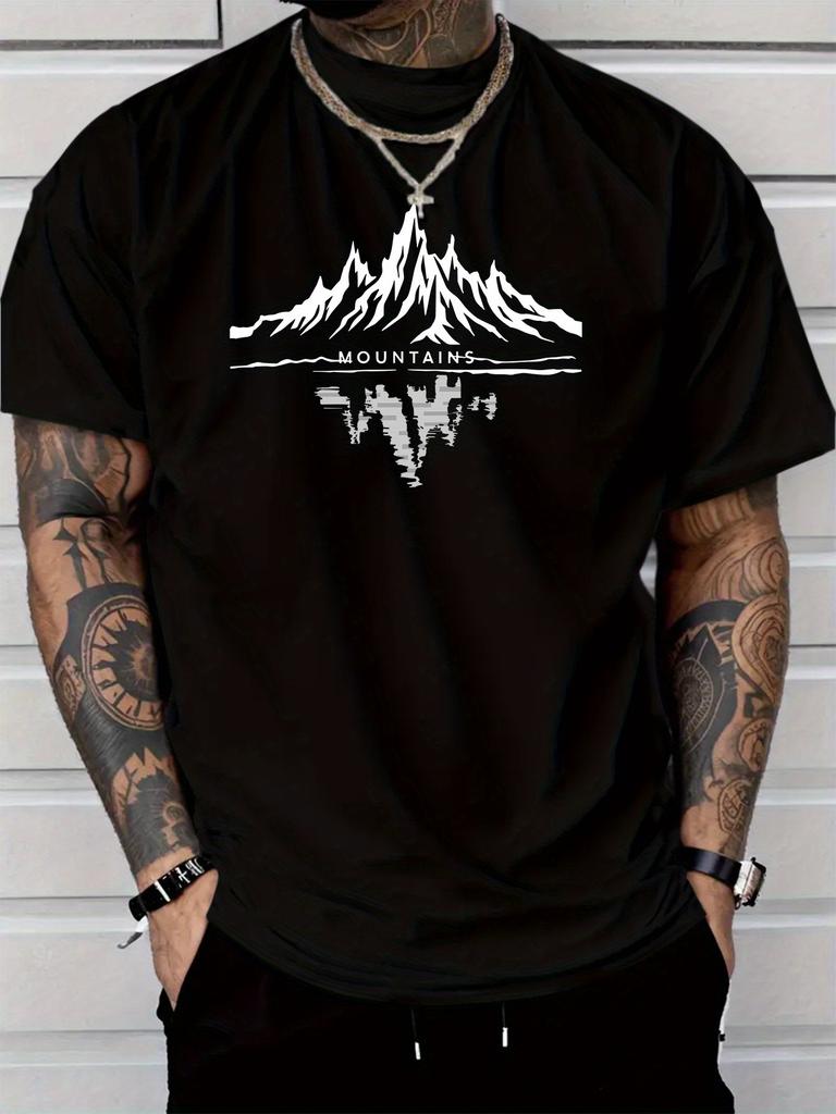 Men's Mountain & Tree Graphic T-Shirt - 100% Polyester 180gsm Breathable Short Sleeve