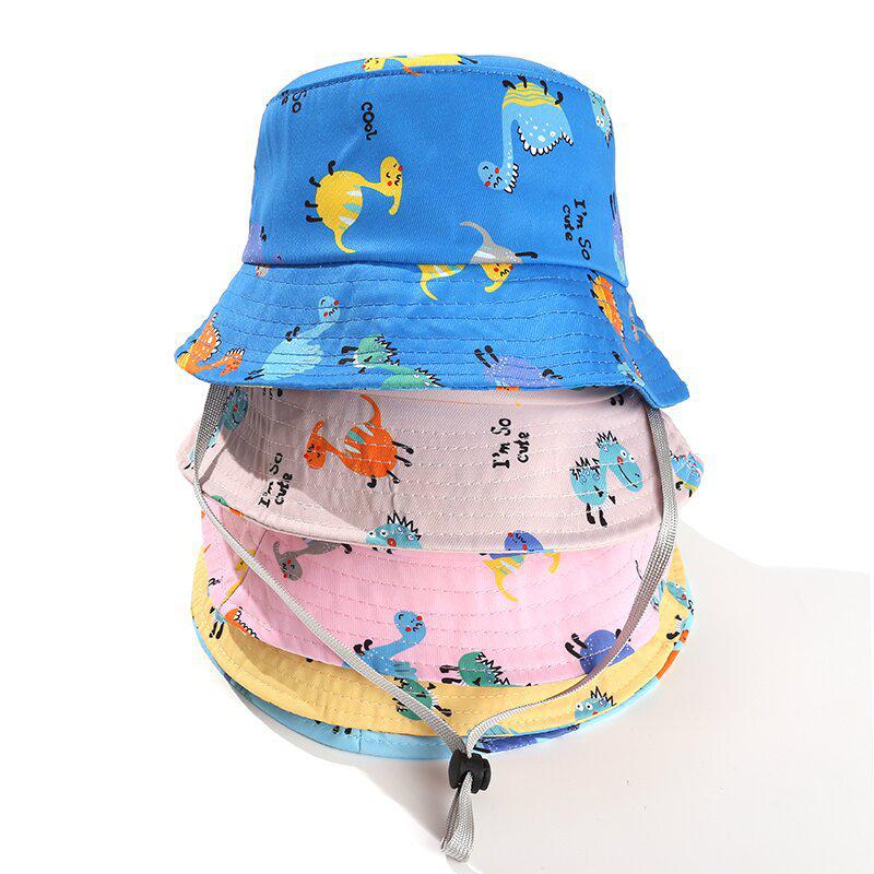 Cartoon Dinosaur Print Baby Bucket Hat Summer Outdoor Kids Boys Girls Sun Hat Cute Toddler Outdoor Beach Fisherman Cap
