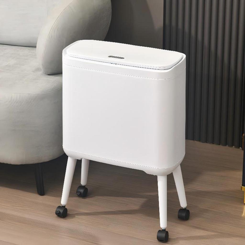 Trash Can with Wheels Brake System Wastebasket for Office Bathroom Home White