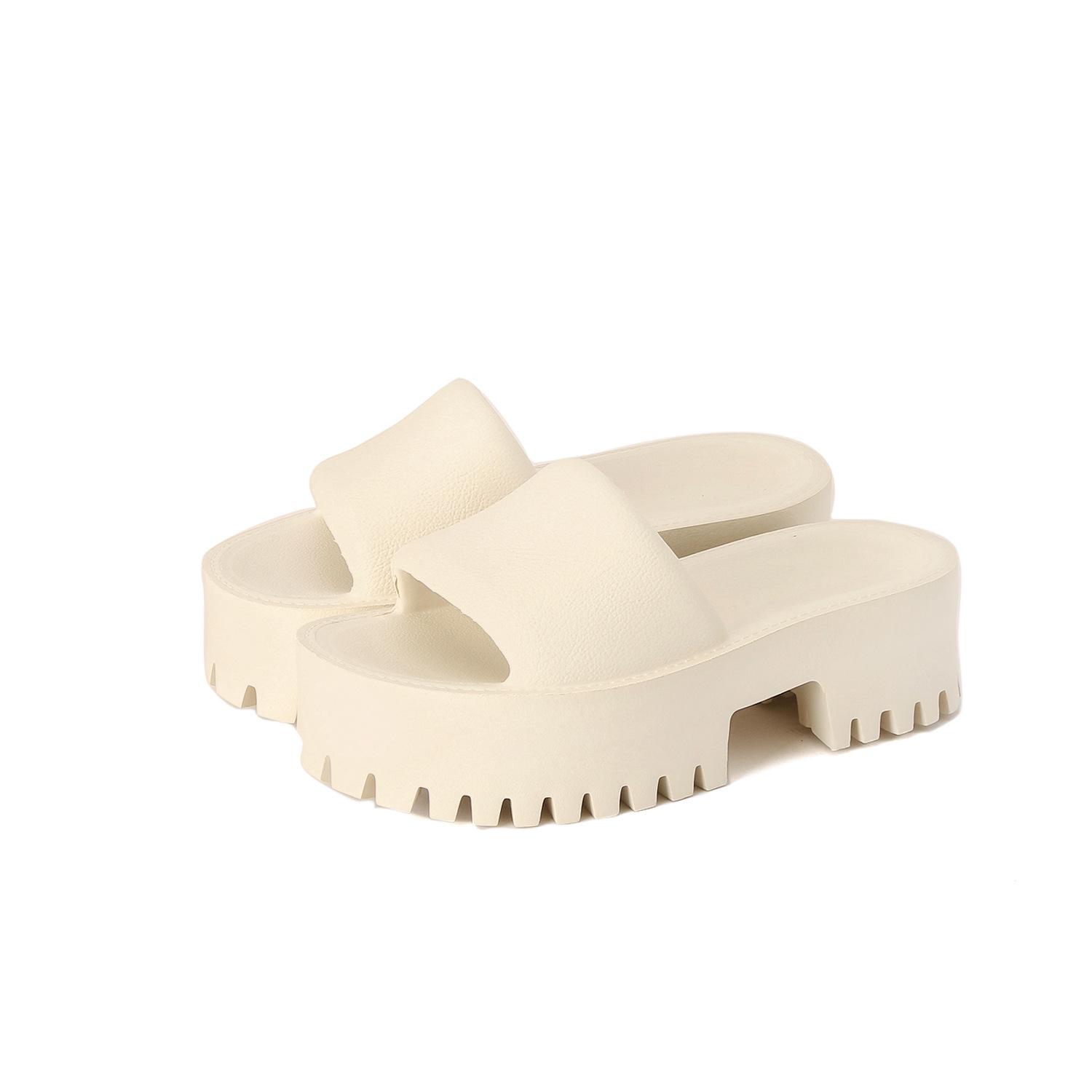 

Women s Thick-Soled Wedge Heel Slippers - Plus Size Platform Sandals with One Strap 38 бежевый