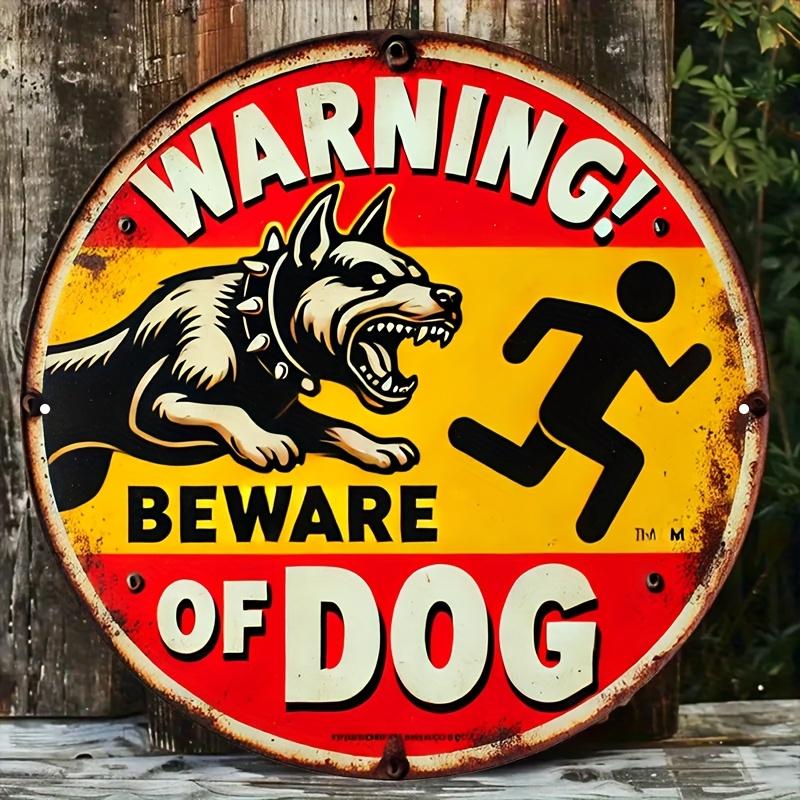 Vintage Beware of Dog Aluminum Warning Sign with Fierce Dog Illustration x Inch for Indoor Outdoor Bar Cafe PreDrilled 20x20cm(8x8inch)