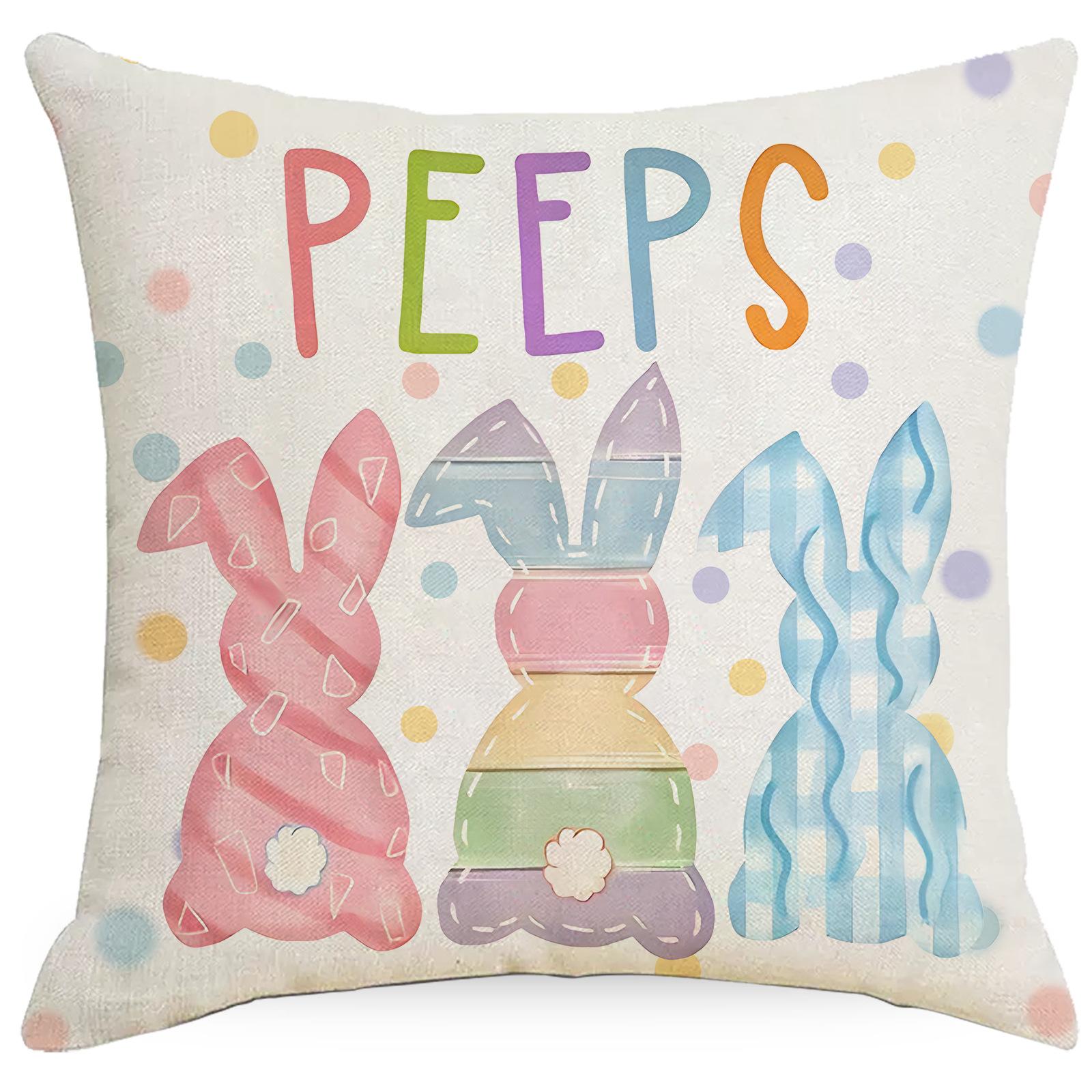 

New Easter Colorful Bunny Truck Pattern Line Print Sofa Bedroom Decoration Pillow Cover 45 * 45Cm