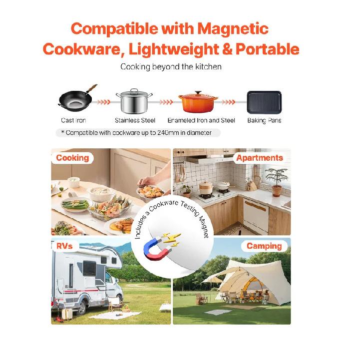 SucceBuy Portable Induction Cooktop Electric Induction Burner with 9 Temperature Settings, Countertop Induction Hot Plate
