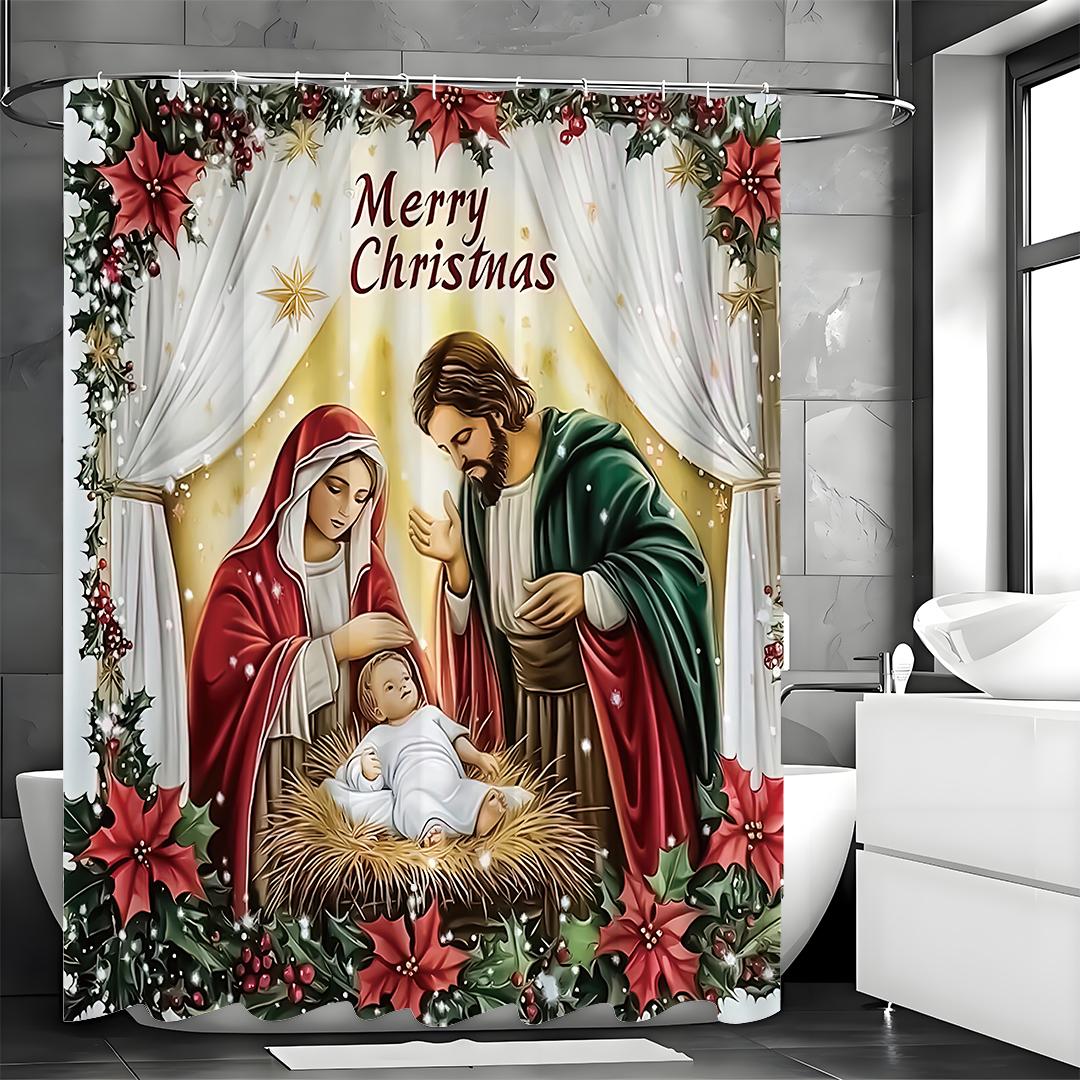 

С Рождеством Рождество Занавеска для душа, Декоративная занавеска для душа для ванной, Водонепроницаемая занавеска для душа с крючками 90*180cm