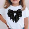 Summer Girls' Elegant and Exquisite Bow-patterned Printed T-shirt, Fashionable and Casual Pullover Kids Clothes