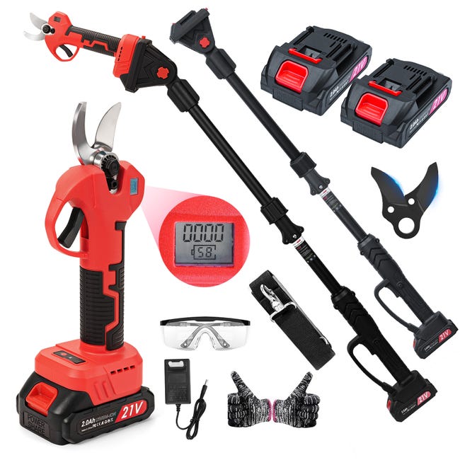 2-in-1 Akku-Astschere, 300W, mit 228,6cm Teleskopstiel, 2,0Ah Akku und 180° verstellbarem Kopf für einfache Gartenarbeit