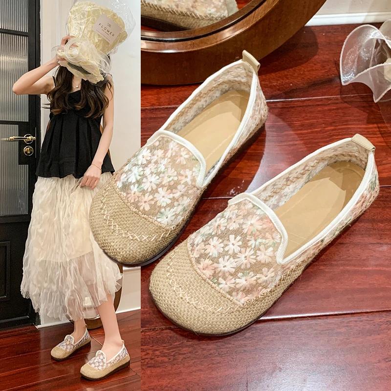 Fashion 2025 NEW Women's Summer Casual Breathable Mesh Slip-On Shoes Flat Bottom Soft Bottom Rubber Outsole Low Heel Comfortable