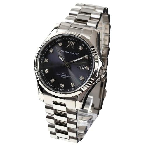 Mauro Geraldi Solar Watch, All Stainless Steel, 10 ATM Water Resistant, Calendar, Zirconia, MJ037 (MJ037-4/Silver)