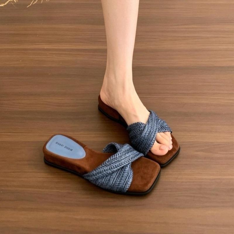 French Cool Slippers Women's Shoes Summer New Wedges Sandals One-word Slippers Beach Shoes Women's High-end Wear