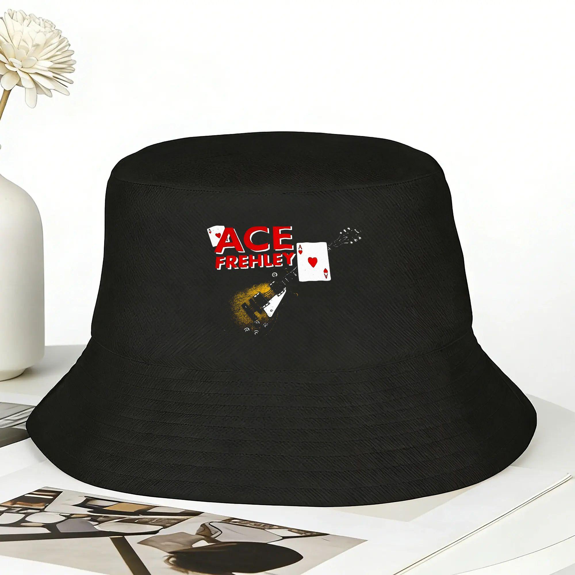 Ace Frehley Gitarre Bucket Hat Hawaii Fischerkappen Atmungsaktiv Urlaubs-Sonnenhüte Für Damen Vintage Muster Kappe One Size black