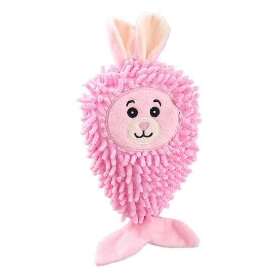 Plush Squeaky Dog Toy Mop Fish Shape Stuffed Crinkle Chew Toy for Aggressive Chewers Interactive Puppy Teeth Cleaning Toy for Small Dogs