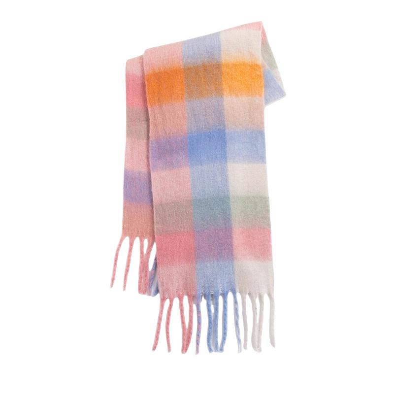 Winter Scarf For Women Luxury Cashmere Warm Rainbow Plaid Pashmina Blanket Shawl Thick Soft Bufanda Wraps Long Poncho Echarpe