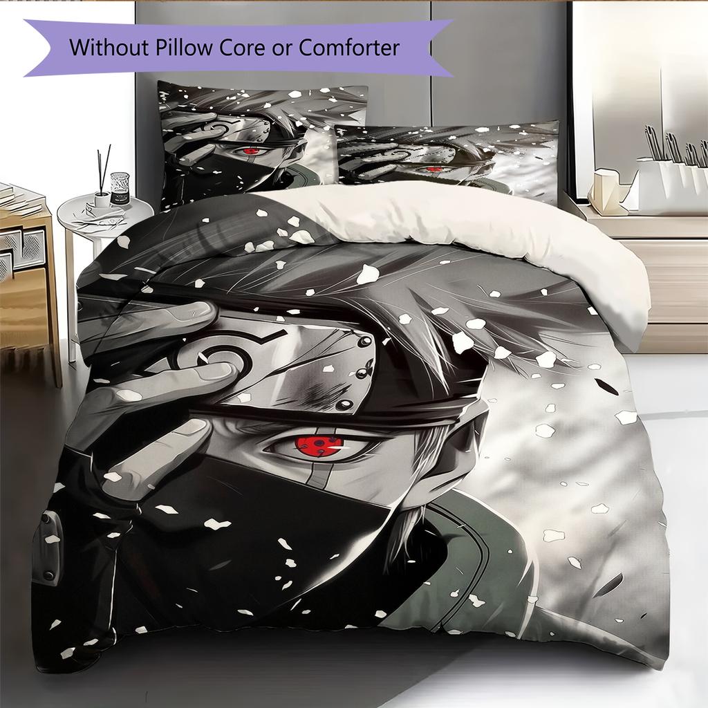 Anime Hatake Kakashi Pattern Bedding Home Decoration Birthday Gift (1 * Duvet Cover + 2 * Pillowcase, Without Core)