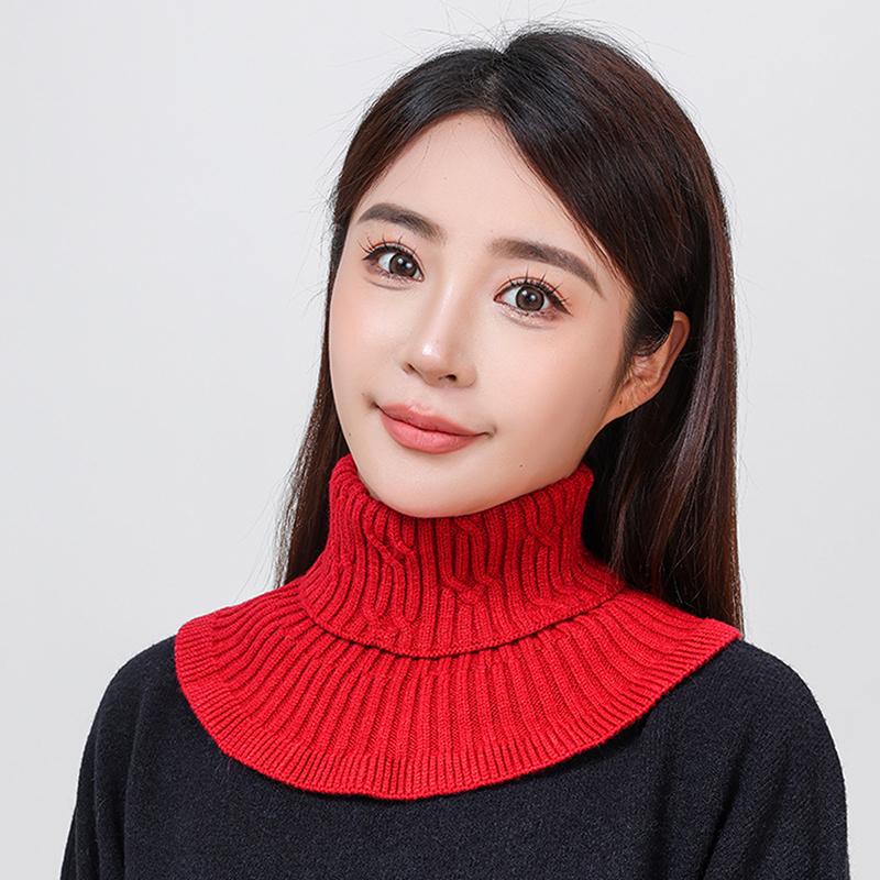 Winter Knitted Cotton Ring Scarf Solid Color Woman Soft Neck Protection Scarf Outdoor Warmer Fake Collar Scarf 25*17Cm