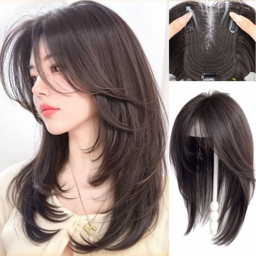 Synthetic Head Top Fake Hair Piece Hair Toppers Wigs with Bangs  Cover White Hair & Hairline