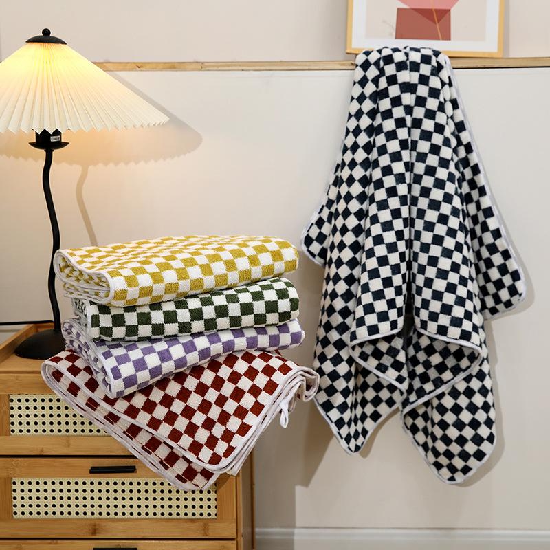 1/2PCS Multicolor Checkerboard Towel Combed Cotton Towel Soft Absorbent Kitchen Bathroom Hotel Soft Skin Friendly Cleaning Cloth