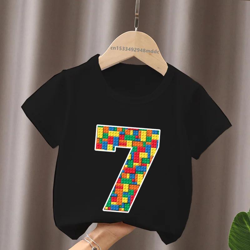 Cartoon Building Blocks Bricks Print Kids TShirt Number Tees for Boys And Girls Funny Birthday Baby Top 29 Years