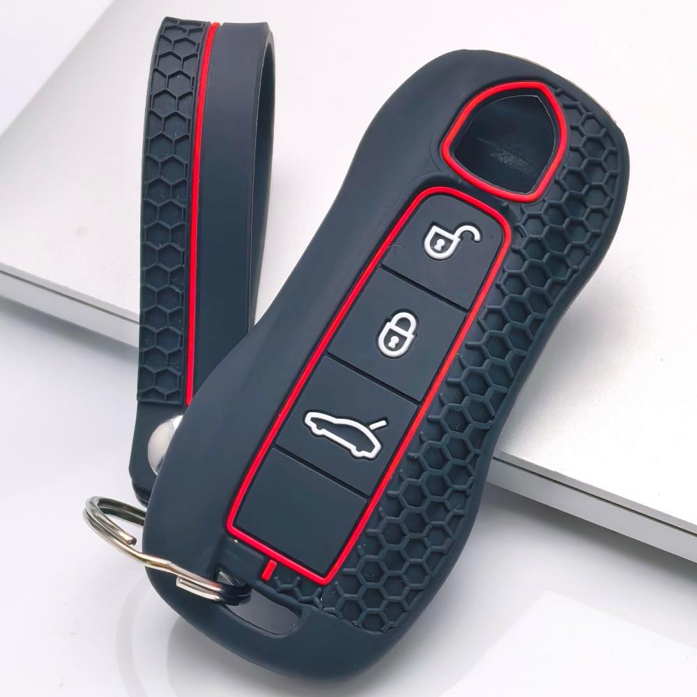 Key Case Cover for Porsche Cayenne Panamera Macan Taycan 911 718 with Keychain Anti-Scratch Guard Shockproof Protection Soft Grip Texture