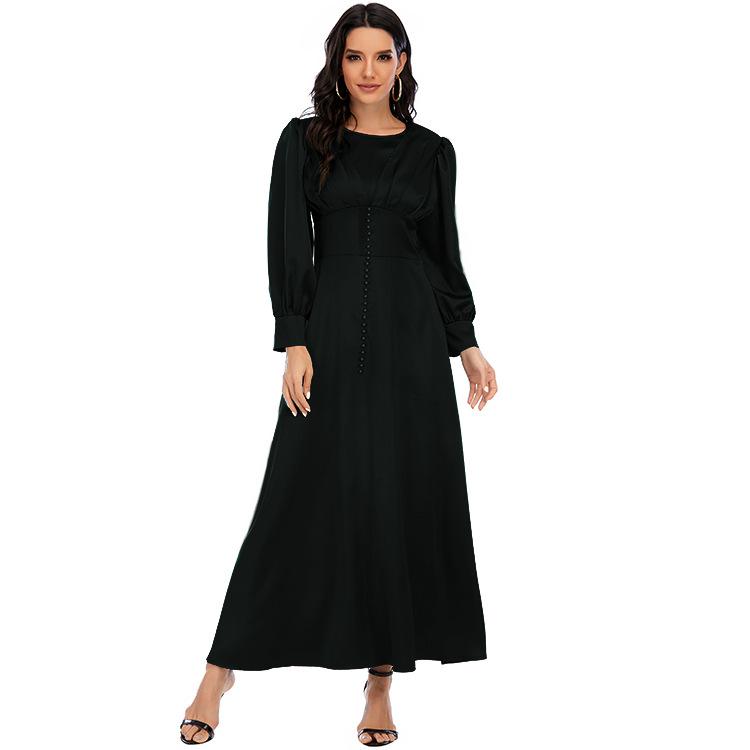 Yiduo Duo Elegant Waist-Cinching Satin Beaded Long Dress 21412