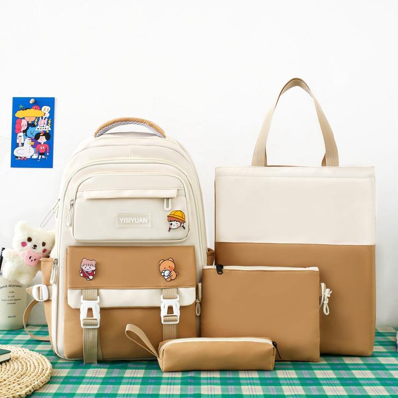 Small, fresh and large-capacity junior high school schoolbag women's casual and durable backpack three-piece schoolbag