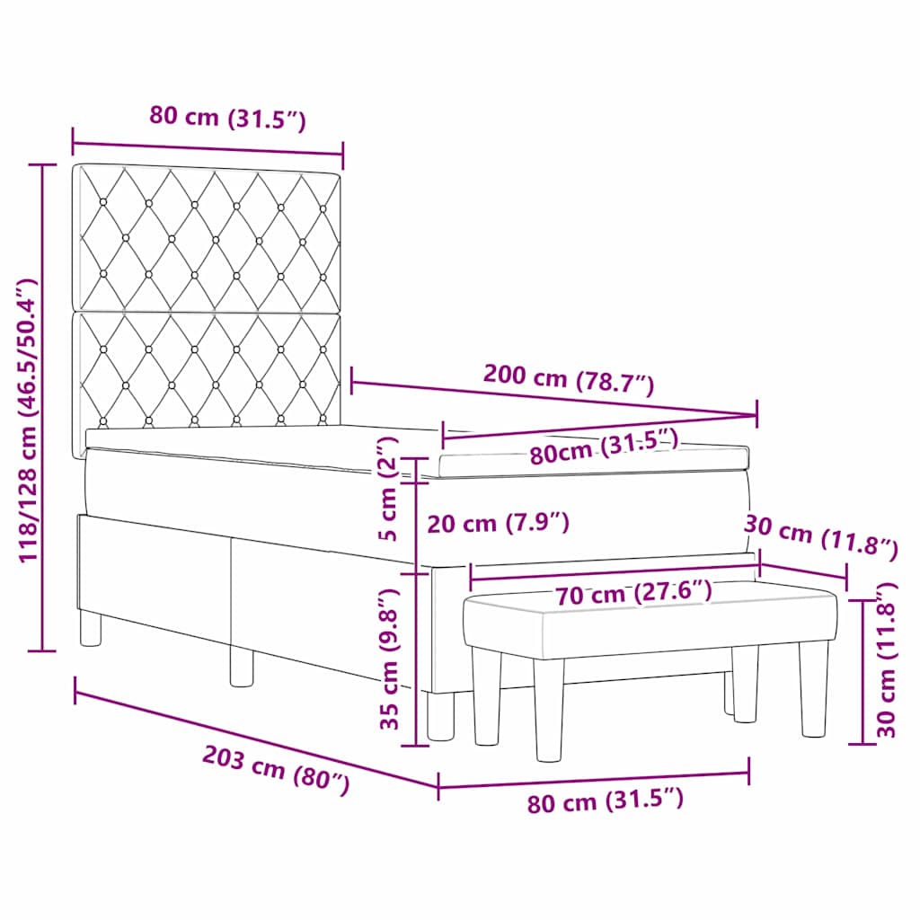 Box Spring Bed with Headboard Black 200 X 80 Cm Velvet