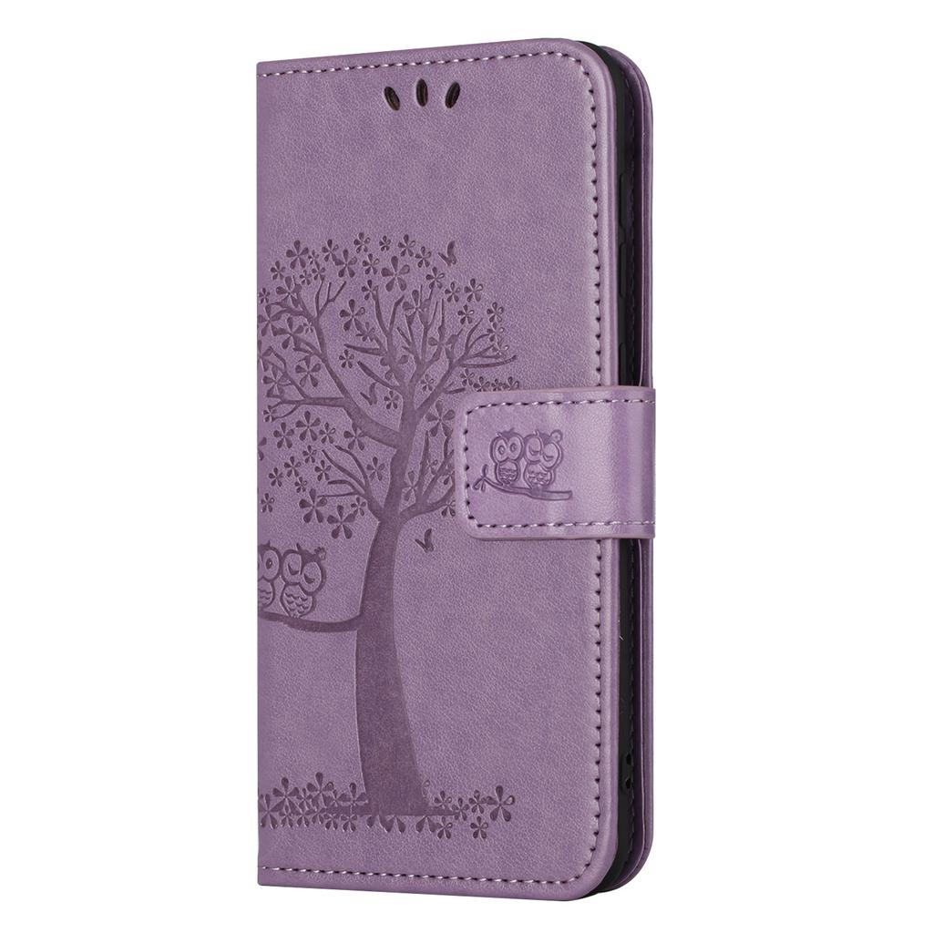 For Nokia C32/C22 Supporting Stand Wallet Case PU Leather Imprinted Owl Tree Pattern Phone Cover