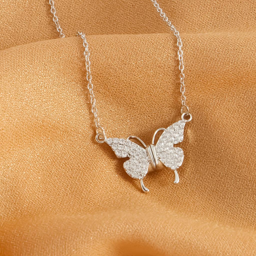 Sparkling Butterfly Pendant for Women's Fashion and Exquisite Stainless Steel Gold Plated Necklace for Women's Jewelry Gifts