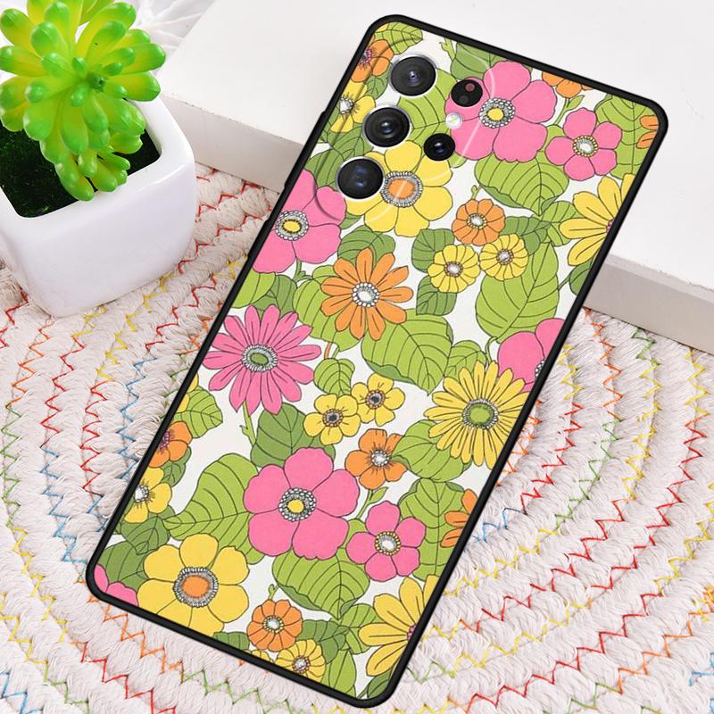 Groovy Flowers Hippie Bohemian Silikon Handyhülle Für Samsung Galaxy note 10 pro S26 S24 S23 S22 S21 Plus S25Ultra Capa Cover
