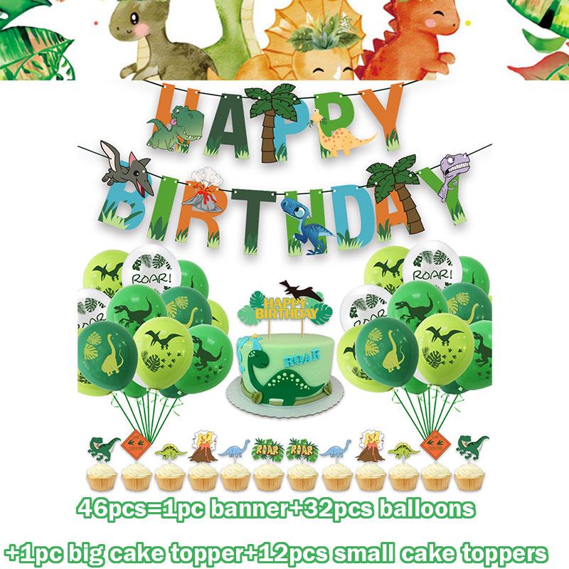 Dinosaur Birthday Decoration Party Supplies Set Cup Plate Tablecloth Dinosaur Balloons Happy Banner Cake Topper for Kids Favors