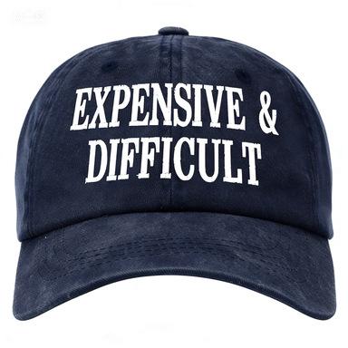 1pc "EXPENSIVE & DIFFICULT" Printed Retro Washed Baseball Cap, Classic Casual Vintage Adjustable Multipurpose Dad Hat