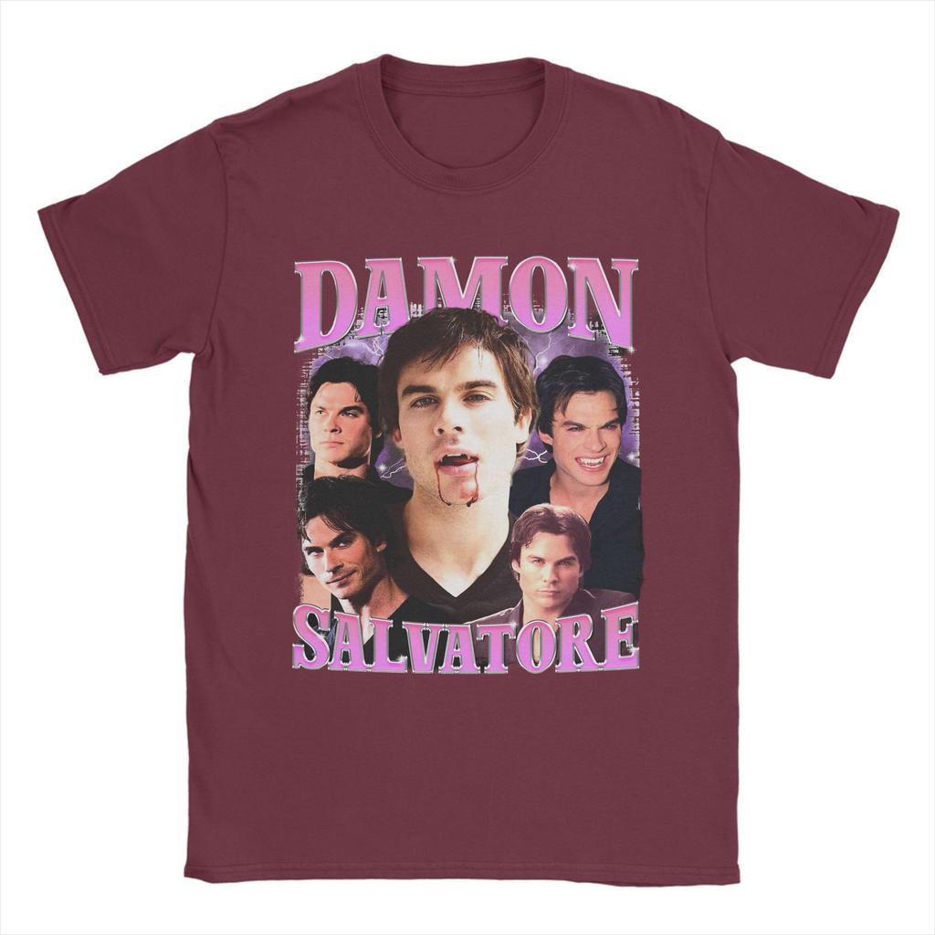 Damon Salvatore Ian Somerhalder TShirts for Unisex   Novelty Cotton Tees O Neck Short Sleeve T Shirts Graphic Printed Tops