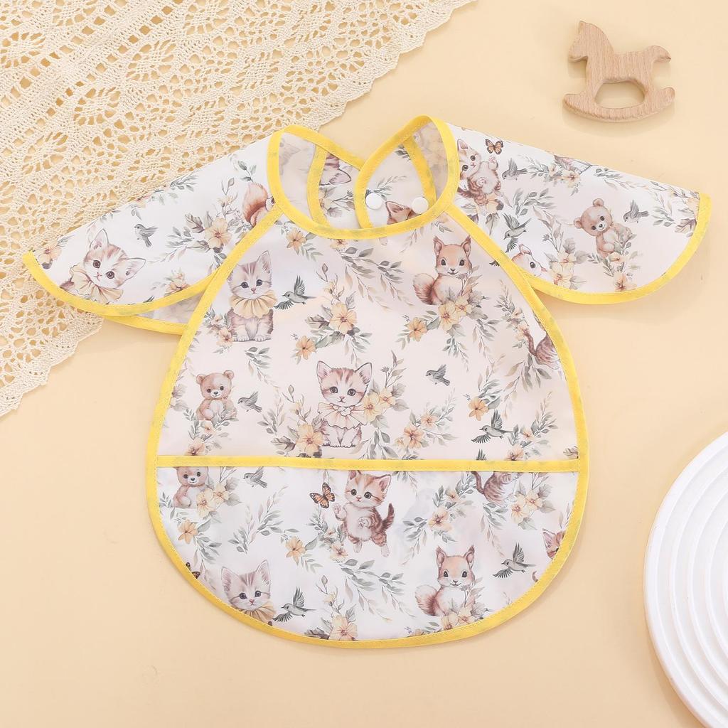 1 Piece Newborn Feeding Bibs Retro European Cute Animal Infant Baby Short Sleeve Burp Cloths Waterproof Washing Baby Bibs