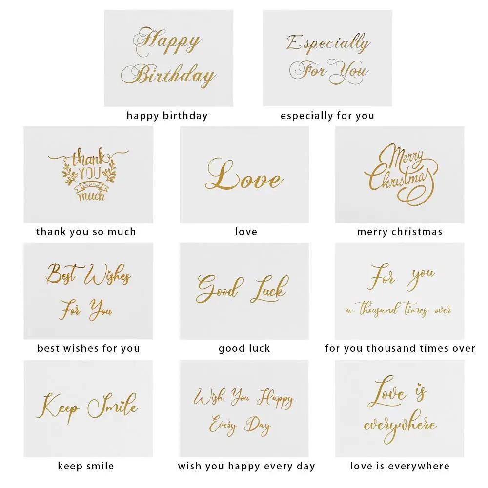 50PCS DIY Happy Birthday Wedding Party Gold Stamping Thank You White Greeting Card Handwriting Message Cards