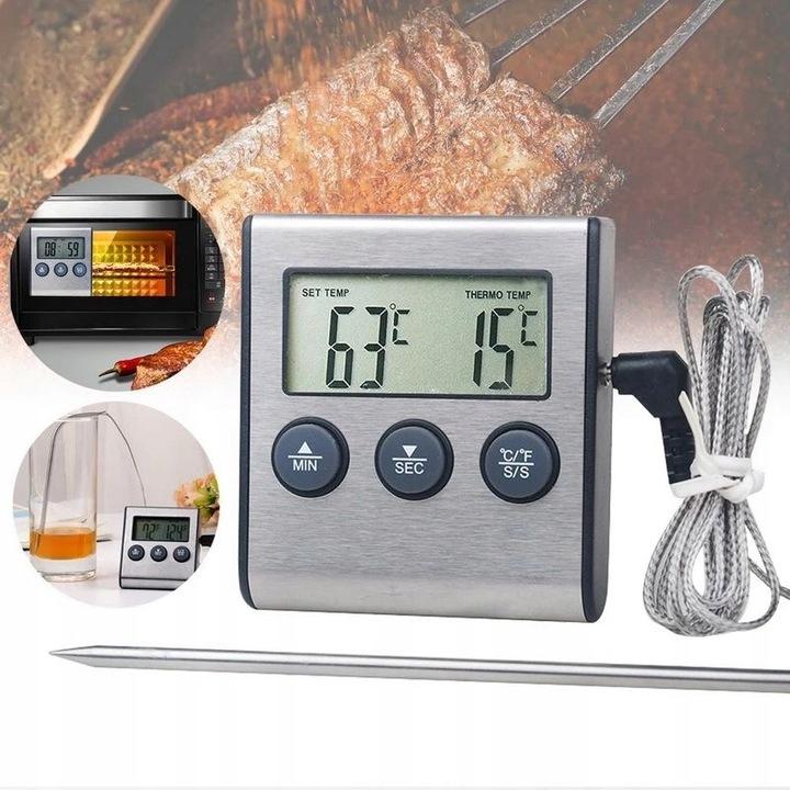 Termometr Do Piekarnika Wędzarni Termostat Grill Mięsa Sonda Timer Minutnik