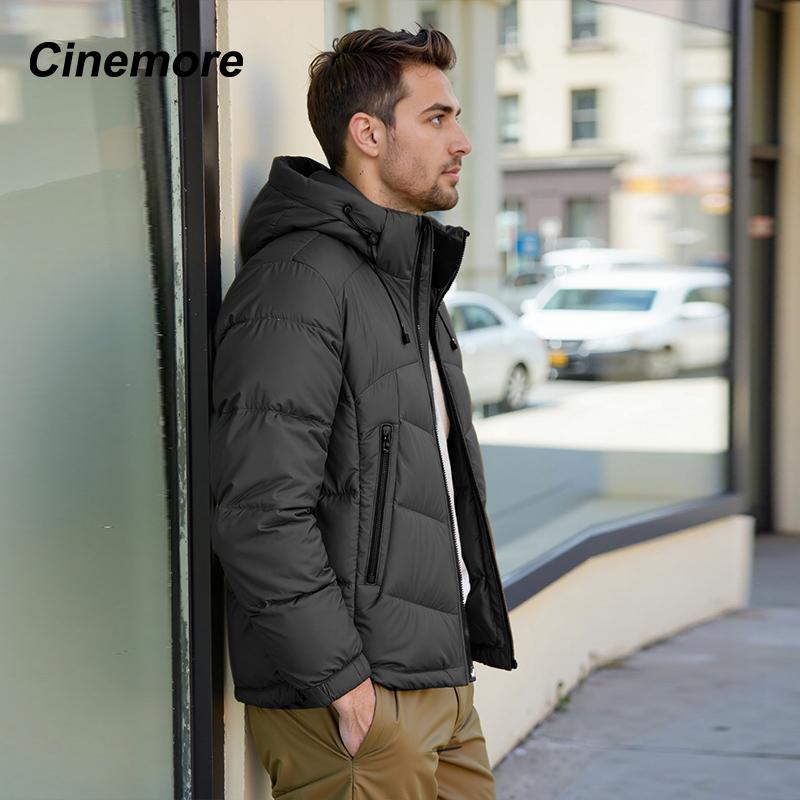 Cinemore 2025 Winter Coat Men's Down Jacket with Pockets, Warm, Drawstring, Hooded, Short Parka Men's 8006