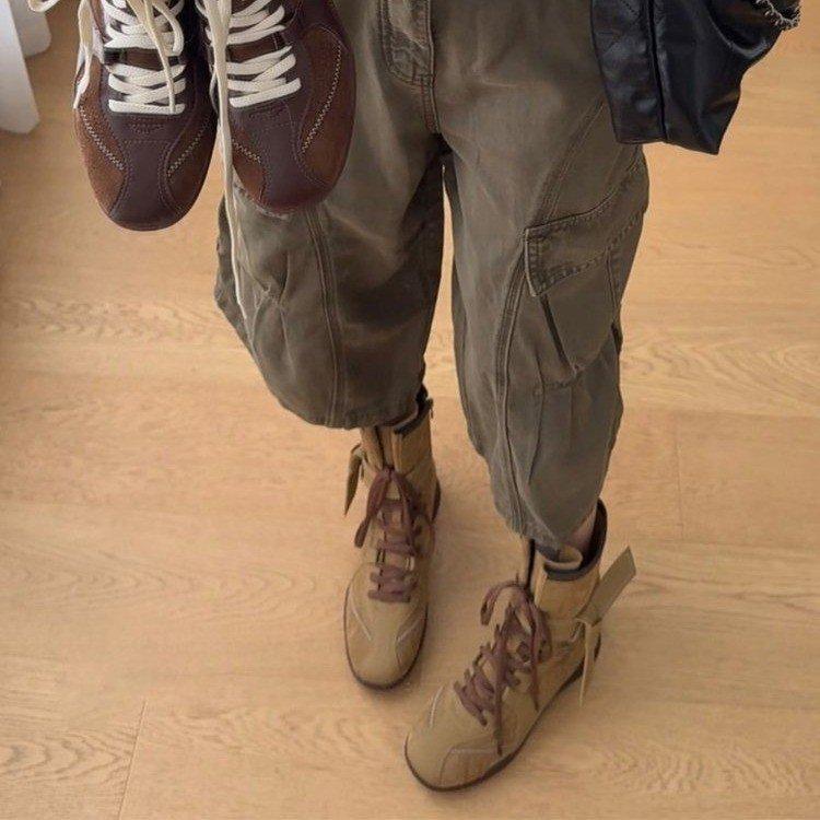 Retro średnie buty bokserskie damskie jesień 2025 nowe brytyjski styl buty typu Martin Meimerad platforma krótkie botki