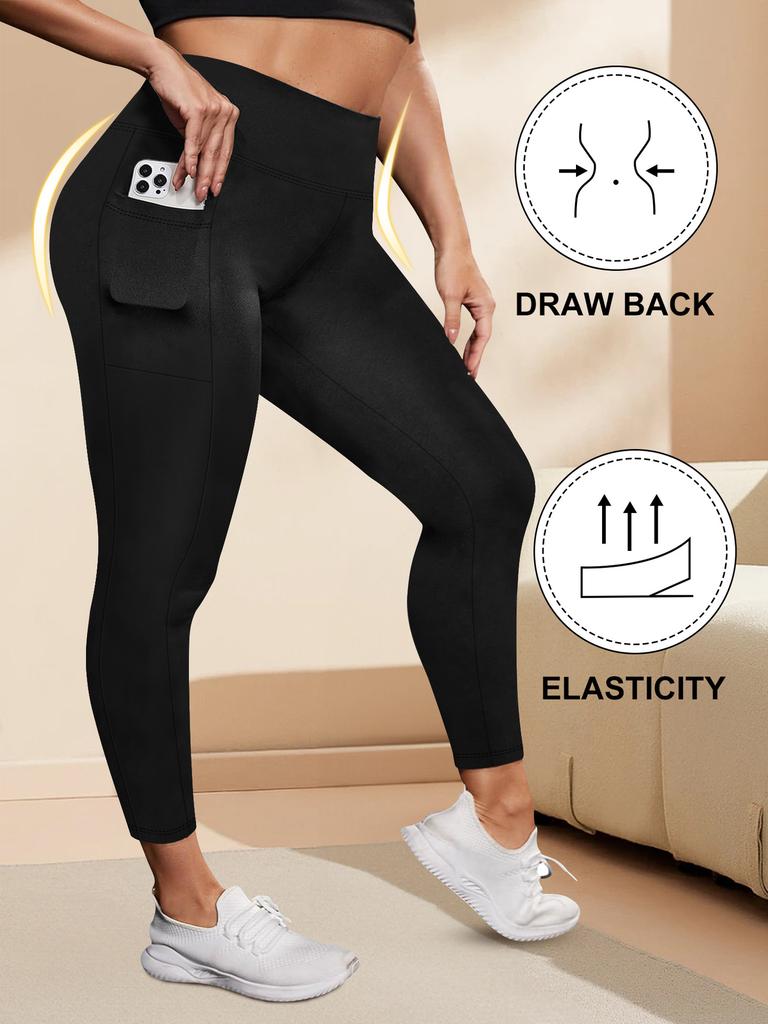 Plus-size Pocket Yoga Leggings for Women Milk Silk High-waisted Fitness Sports Leggings 9-inch Leggings