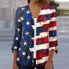 Women's Loose Casual Independence Day Printed Seven Sleeve Button Down Shirt Cardigan Top