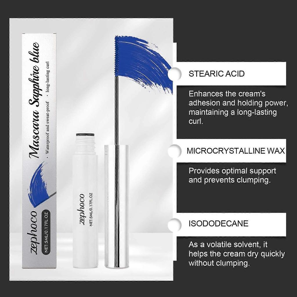 Zephoco Blue Curl Mascara  Naturally Shapes, Smooth Curl, Long-Lasting, Smudge-Resistant Makeup Mascara