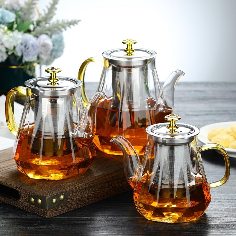 Borosilicate Glass Teapot with Stainless Steel Filter - Large Capacity Diamond Design