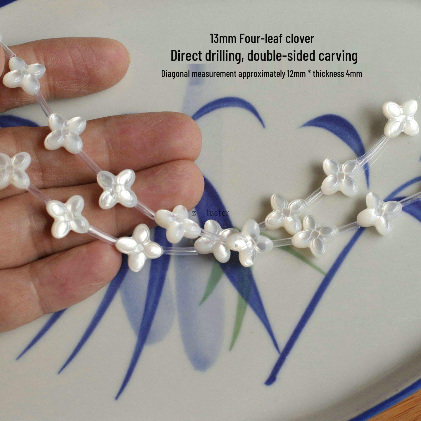 Natural Shell 13mm White Mother-of-Pearl Clover Bead for Jewelry DIY