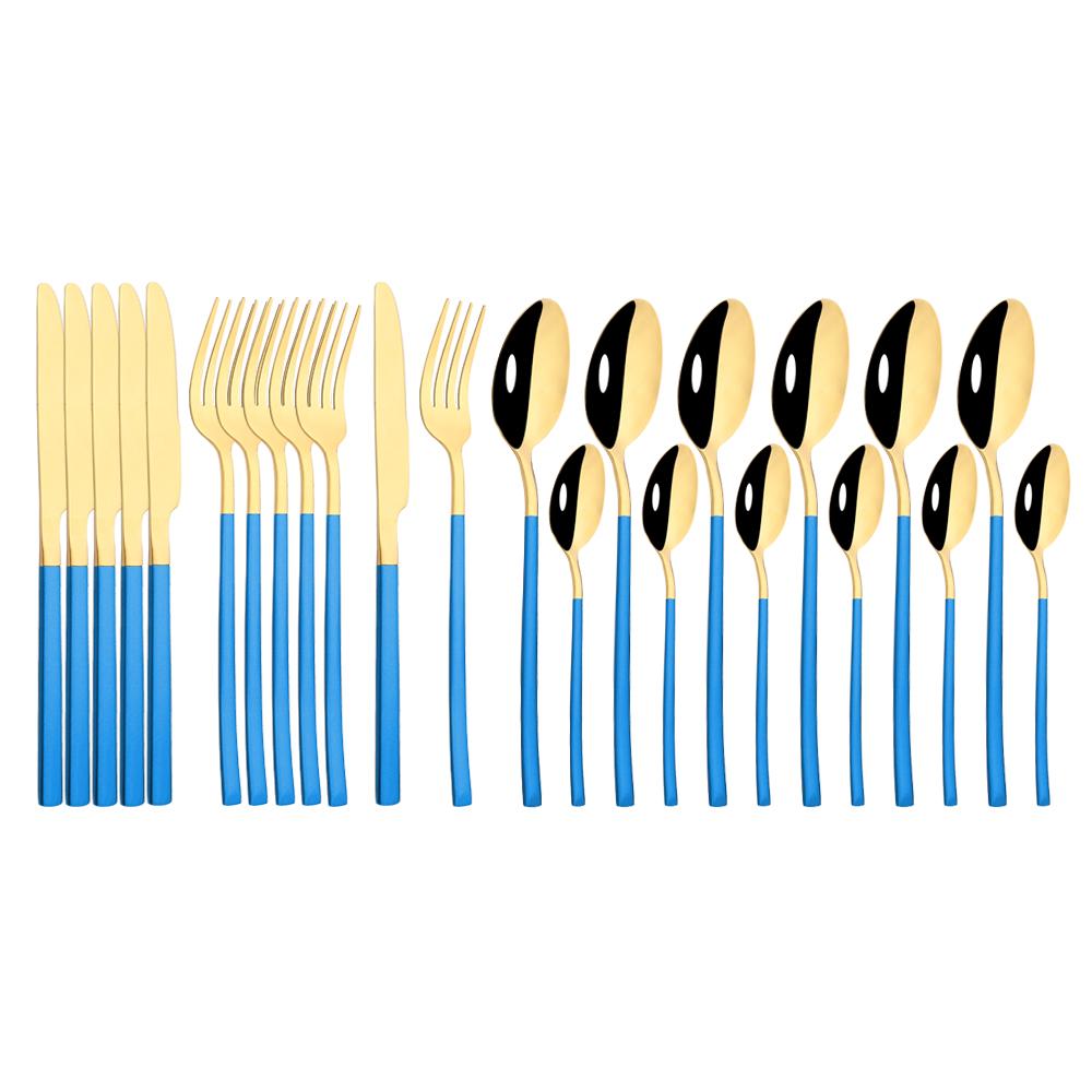 Gold Dinnerware Set Luxury Cutlery Stailess Steel Set 24Pcs Tableware Knives Forks Dining Dinner Set Western Food Restaurant