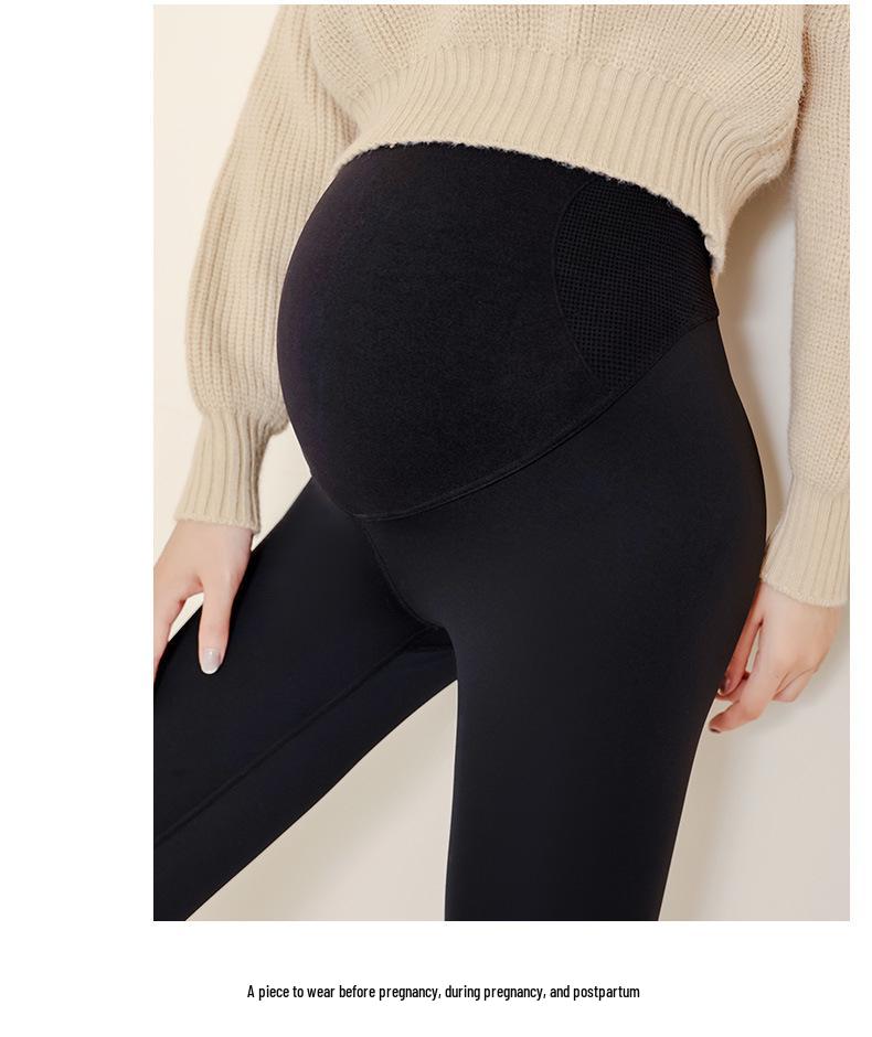 Maternityleggings i stora storlekar: Smalnande Höst/Vinter Byxor med Hajmage-stöd och Sammet