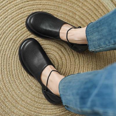 Moda Piel de Oveja Verano Primavera Otoño Tacones Medios Plataforma Plana Mujer Diseño Europeo Punta Redonda Bombas de Ocio