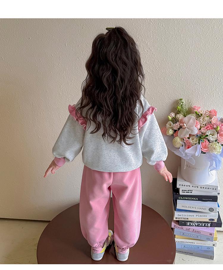 Girls' Sweet Cartoon Sweatshirt Set - Spring/Autumn Fashion Two-Piece Casual Outfit.