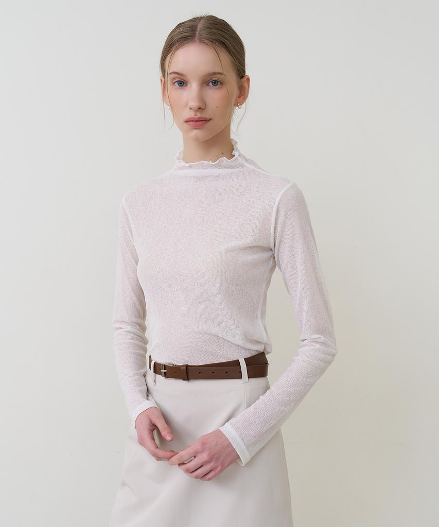 BIBYSEOB Mock Neck See-Through Turtleneck Ivory [T61]